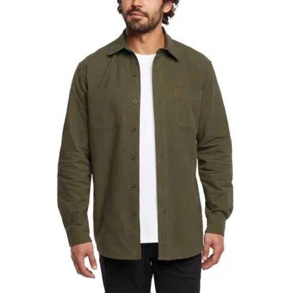 WOOLRICH Chamois Men 100% Brushed Cotton Button Up Long Sleeve Shirt Green L NEW - Picture 2 of 11